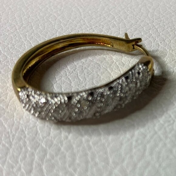 SINGLE Earring Genuine Natural Diamond Hoop 0.25 CTTW 14K Gold / Silver Brass 1" - Picture 2 of 12